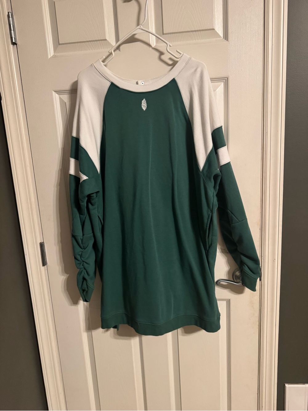 Free People Green Raglan Long Sleeve Sweatshirt Dress with White Panels - Picture 2 of 6